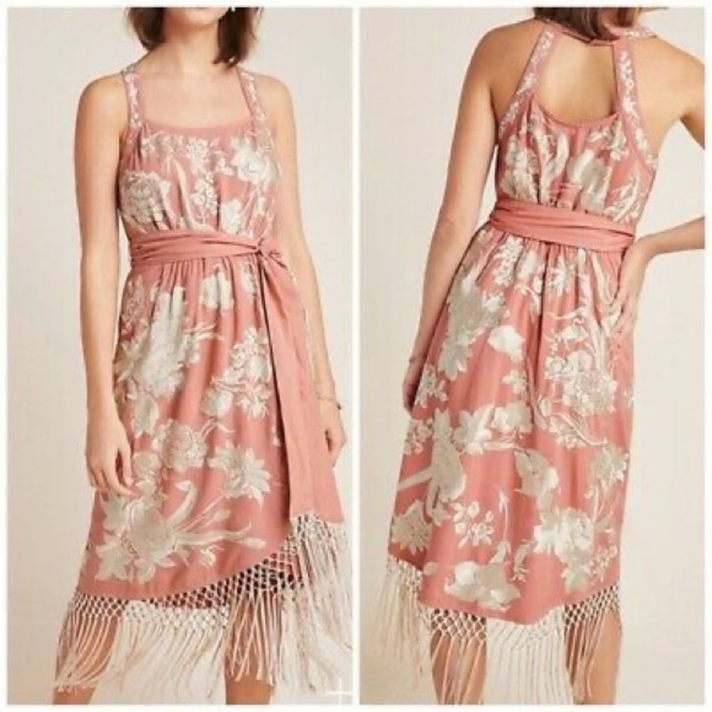 Anthropologie Lucille Embroidered Fringe Dress